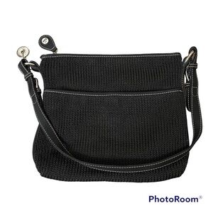 The SAK Baguette bag purse black woven crochet handbag small classic